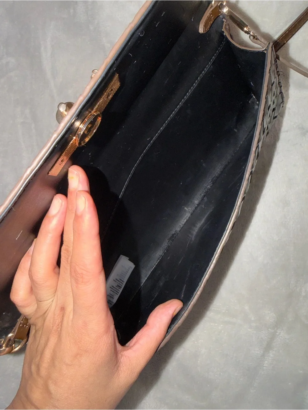 Aldo Brown Woven Leather Clutch with Gold-Tone Turn Lock